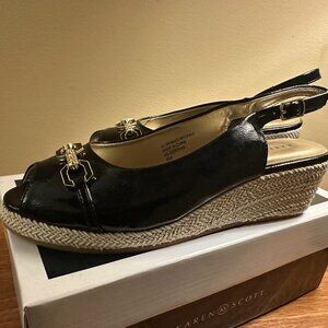 Karen Scott Black Patent Slingback Wedge Sandals, Size 8M